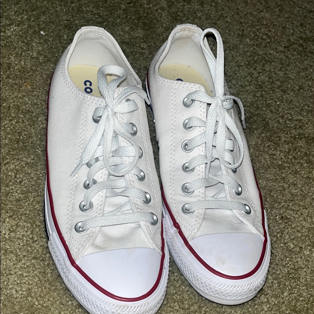 Converse White Canvas Shoes with Red Trim